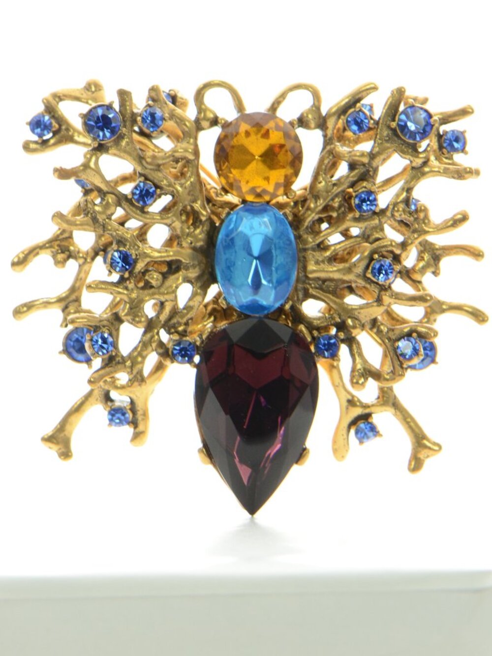 Vintage Oscar de la Renta Crystal Coral Butterfly Brooch